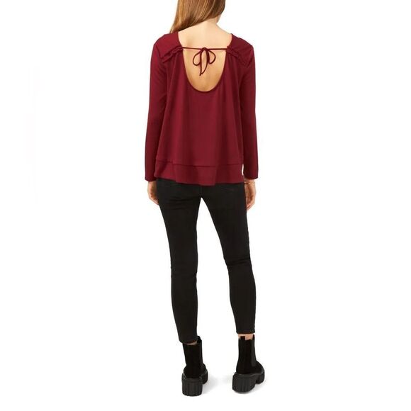 1.state Women's Long Sleeve Tie Back Cozy Knit Top in WILD OAK - Picture 2 of 9
